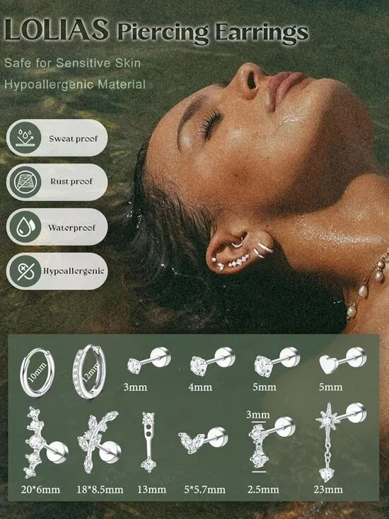 Hypoallergenic Flat Back Earrings-Cartilage Earring Stacks-Surgical Steel Earrin - Picture 4 of 9